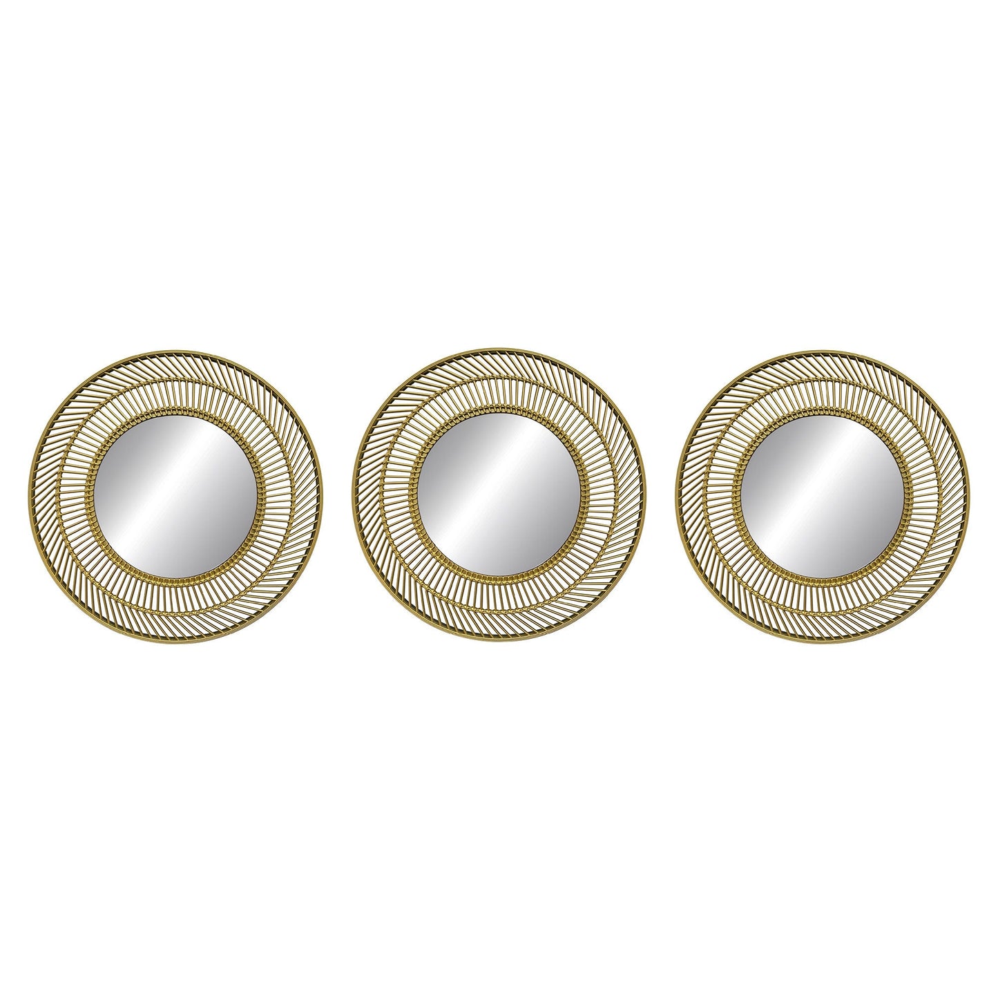 PREMIUS 3 Piece Plastic Mesh Circle Wall Decor Mirror Set, Gold, 10 Inches