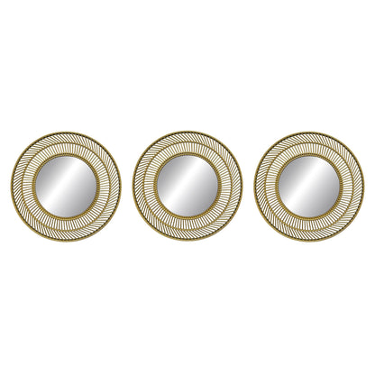 PREMIUS 3 Piece Plastic Mesh Circle Wall Decor Mirror Set, Gold, 10 Inches