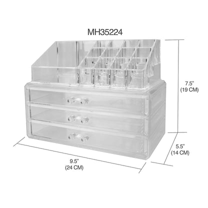 Home Basics 3 Tier Make-Up Cosmetic Organizer, 23 Compartments, Clear, 9.5x5.5x7.5 Inches