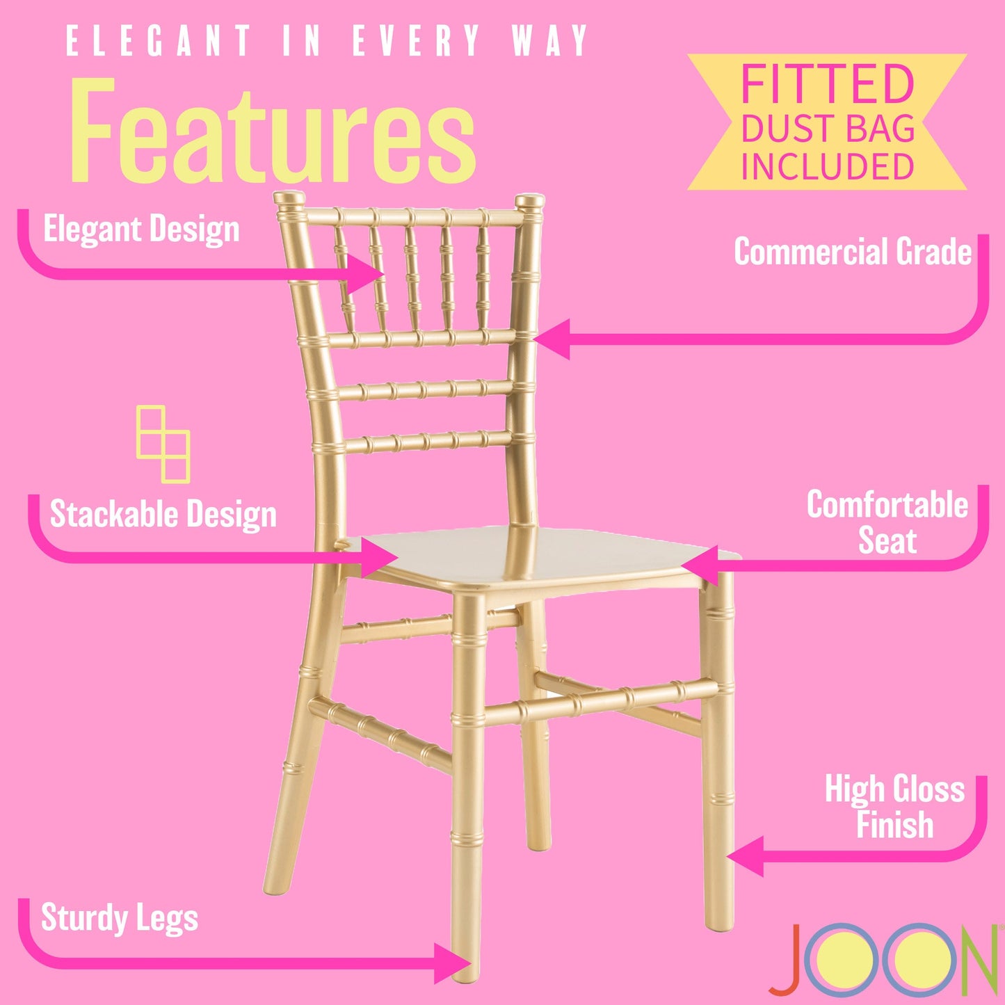 JOON 2 Pack Kids Tiffany Chiavari Chairs, 25x13x14.5 Inches