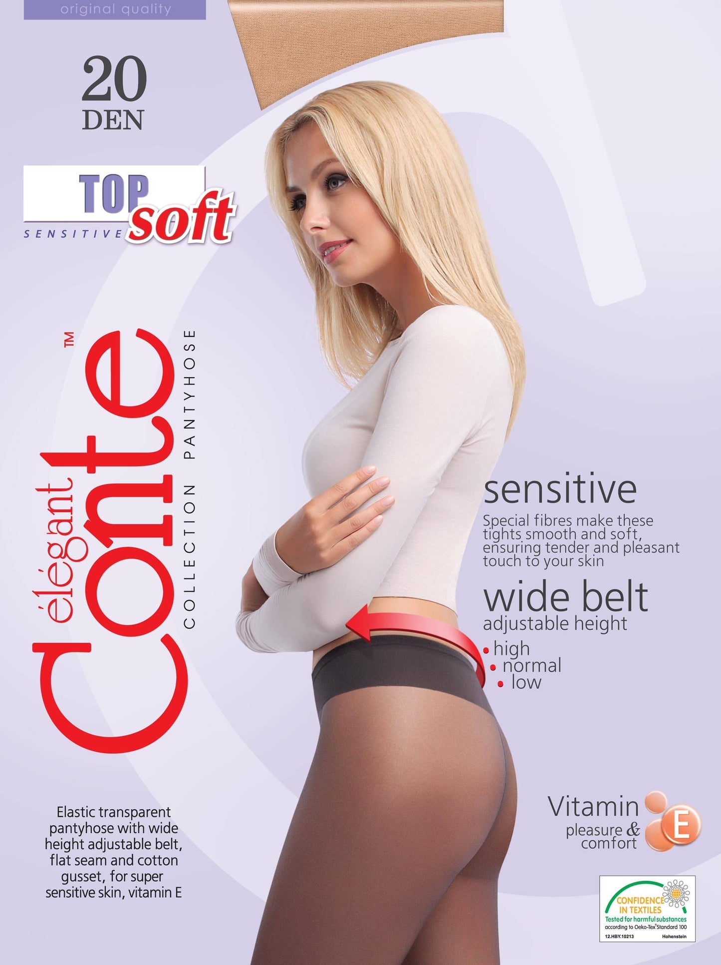 Conte Top Soft 20 Den - Classic Women's Tights Sheer to Waist T-top Low Waist Vitamin E (14С-36СП)
