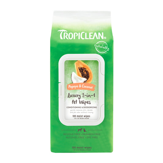 Tropiclean Papaya and Coconut Luxury 2 in 1 Pet Cleaning Wipes (100ct)