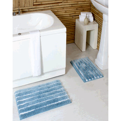 PREMIUS Emma 2 Piece Striped Fur Bath Rug Set, 17x24 & 20x32 Inches