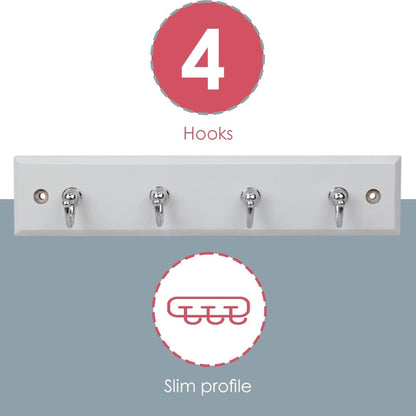 Home Basics 4 Hook Wall Mounted Key Holder Rack, White