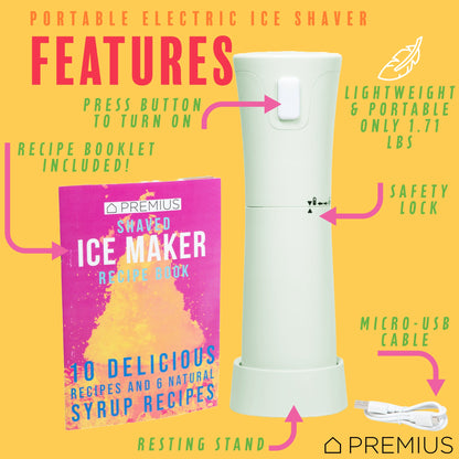 PREMIUS Rechargeable Cordless Hawaiian Shaved Ice Maker, Snow Cone Machine, Mint