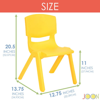 JOON Stackable Plastic Kids Learning Chairs, Yellow, 20.5x12.75X11 Inches, 2-Pack (Pack of 2)