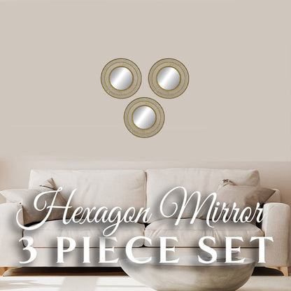 PREMIUS 3 Piece Plastic Mesh Circle Wall Decor Mirror Set, Gold, 10 Inches