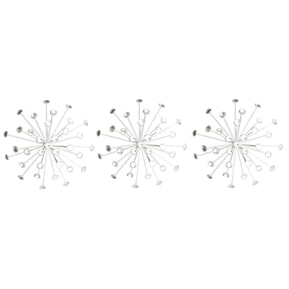 PREMIUS 3 Piece Metal and Jeweled Burst Set Wall Decor, Silver, 10 Inches, 30 Inches Overall