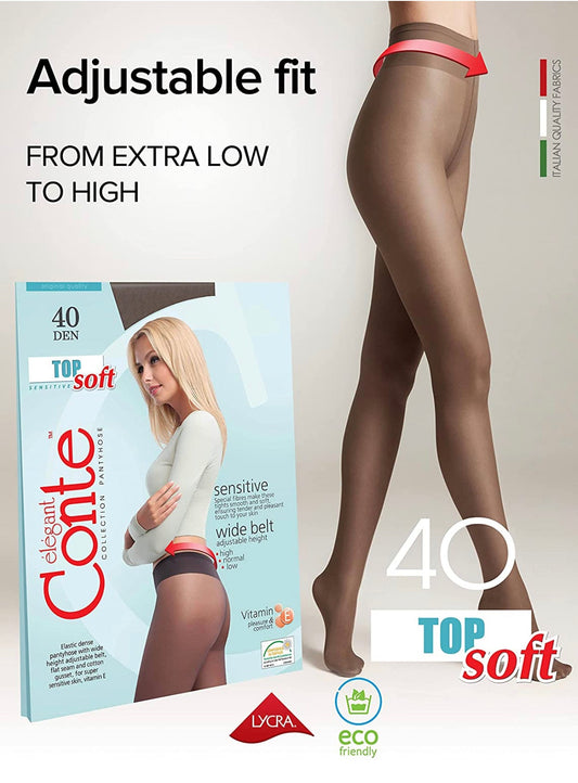 Conte Top Soft 40 Den - Classic Women's Tights Sheer to Waist T-top Low Waist Vitamin E (14С-37СП)
