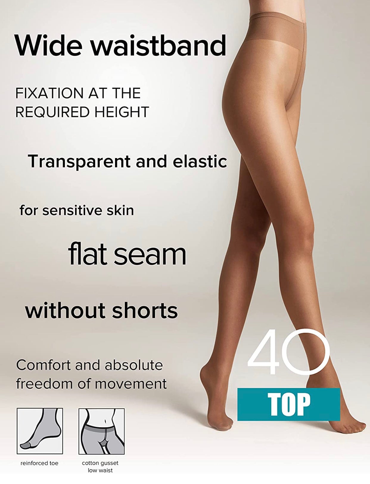 Conte Top 40 Den - Classic Women's Tights Sheer to Waist T-top Low Waist (8С-64СП)