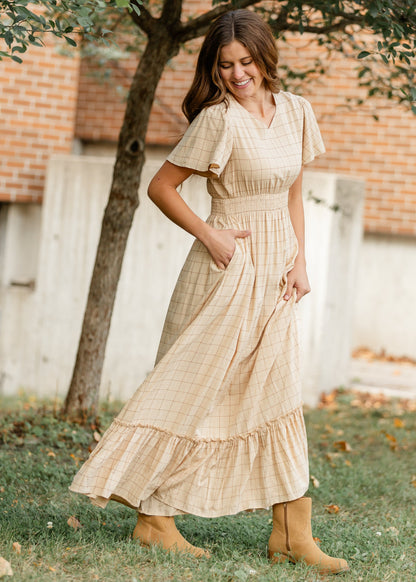 Isabella Windowpane Maxi Dress