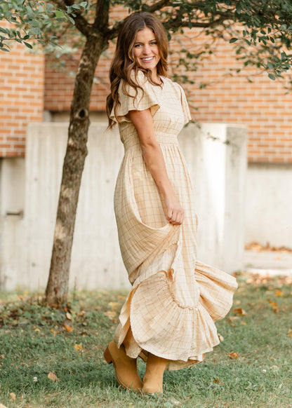 Isabella Windowpane Maxi Dress
