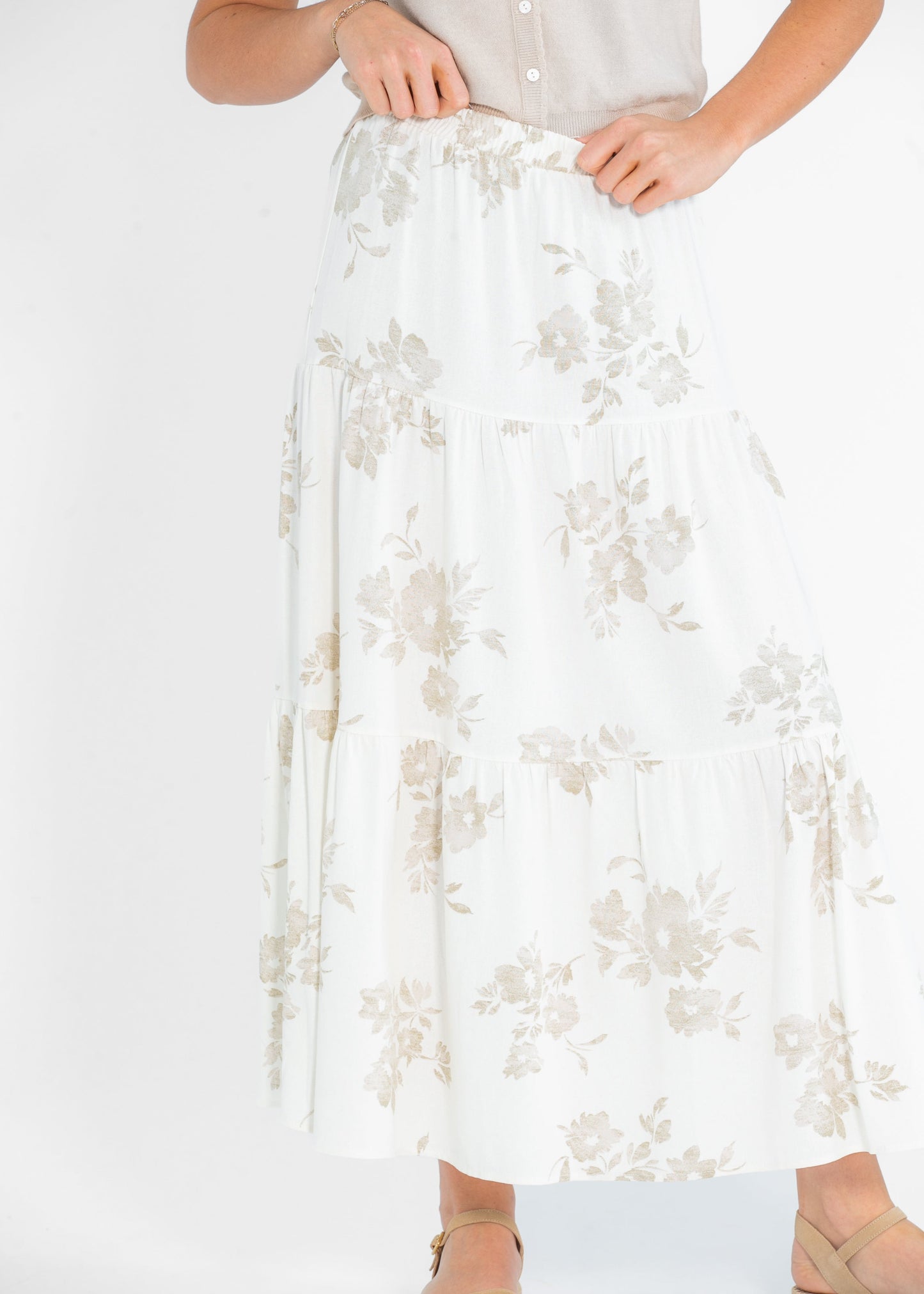 Jill Floral Stretch Waist Floral Tiered Maxi Skirt