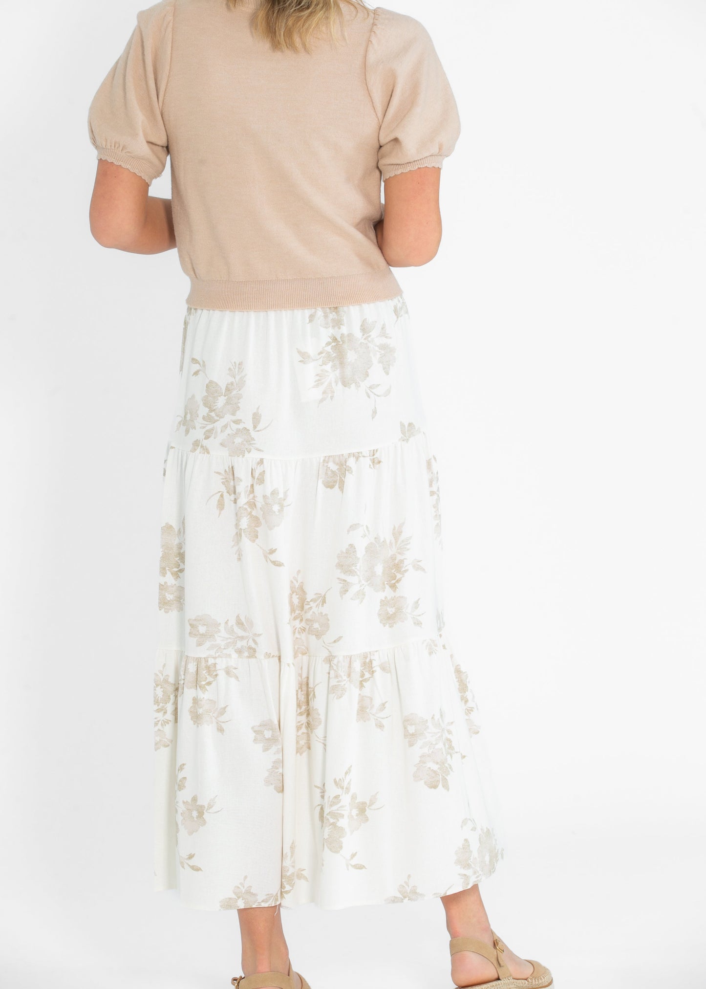 Jill Floral Stretch Waist Floral Tiered Maxi Skirt