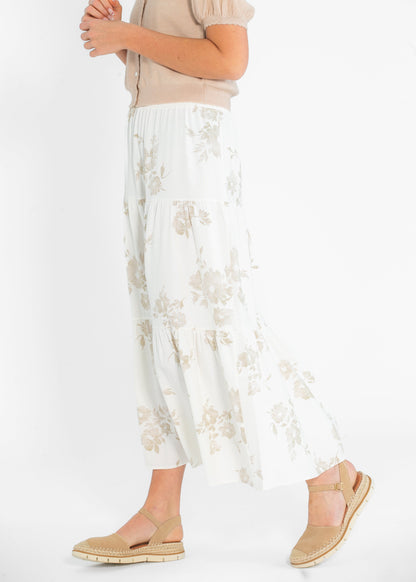 Jill Floral Stretch Waist Floral Tiered Maxi Skirt