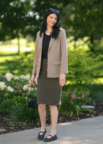 Kennedy Olive Midi Denim Skirt