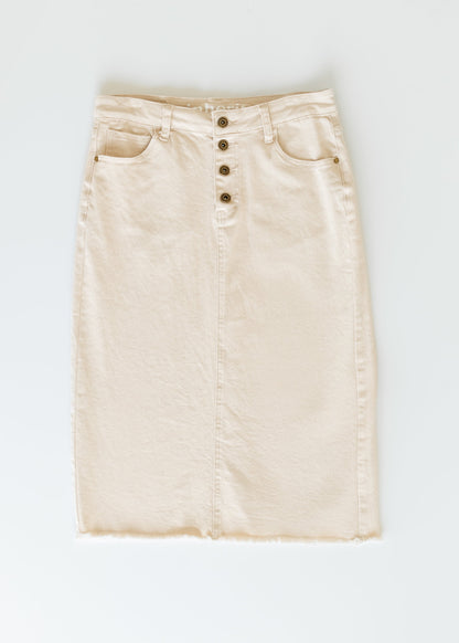 Kobe Raw Hem Denim Midi Skirt