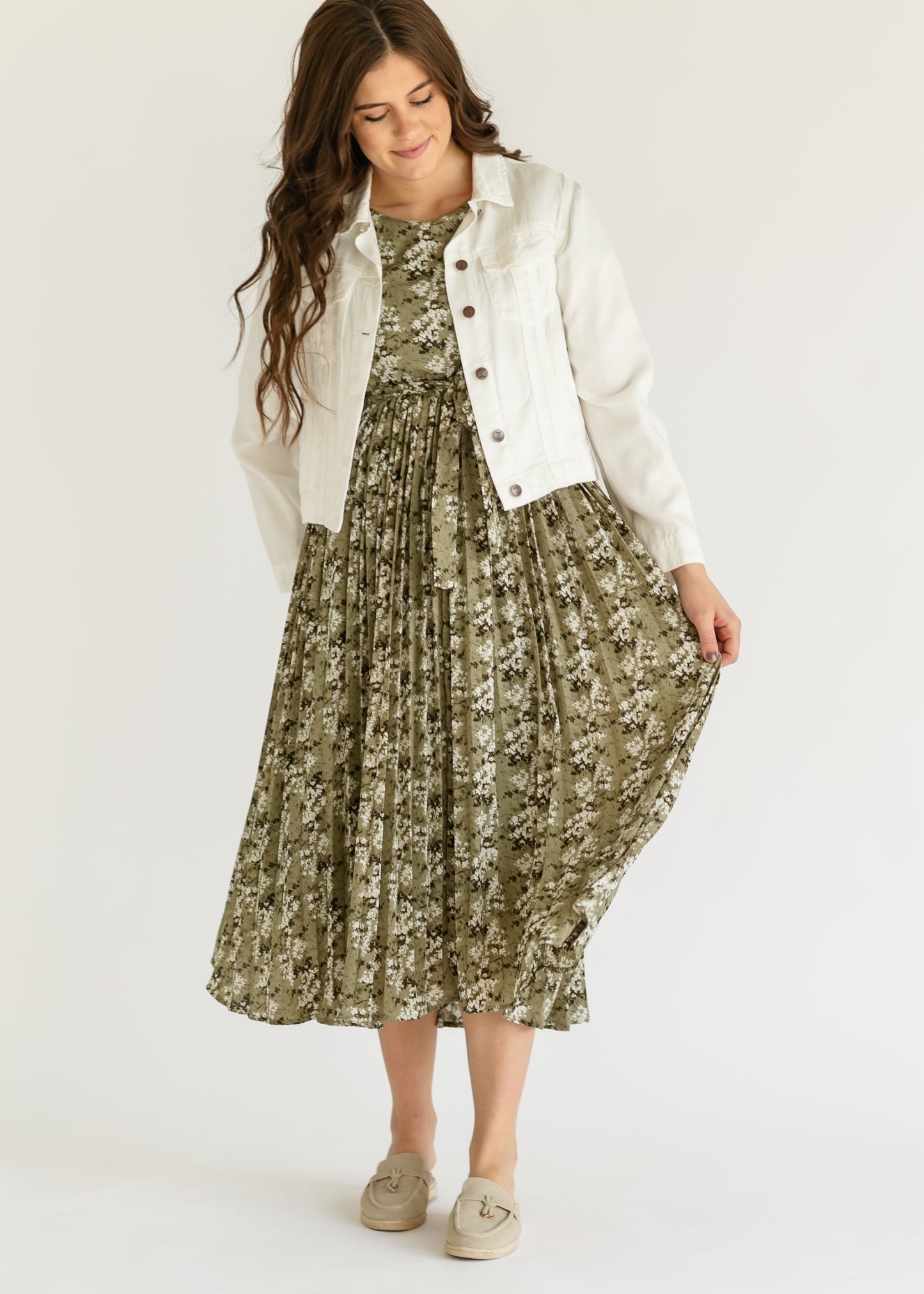 Louise Short Sleeve Pleated Midi Dress