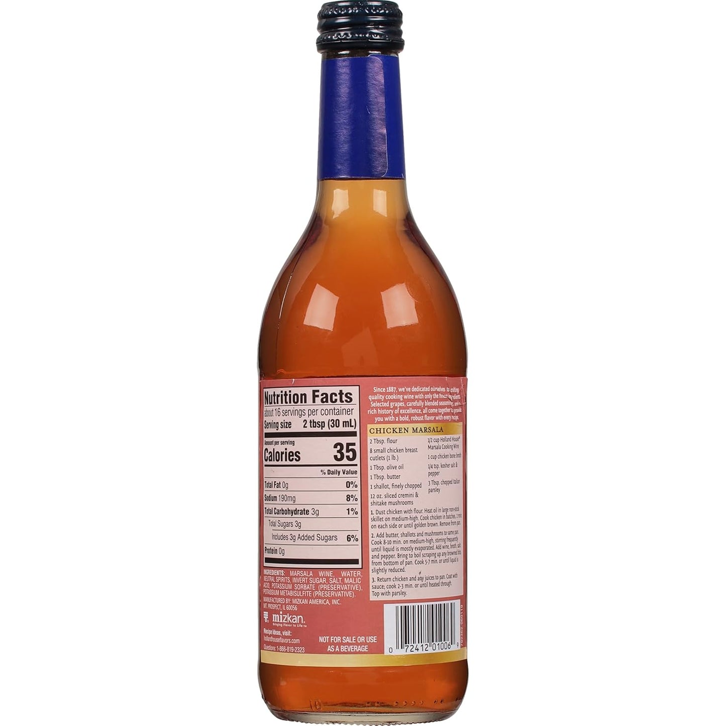 Holland House Marsala Cooking Wine - Rich Flavorful, Ideal for Cooking Sauces, 16 fl oz, 12 per Case