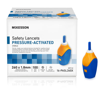 McKesson Prevent Safety Lancet Fixed Depth Lancet Needle, Pressure Activated, 100 ct