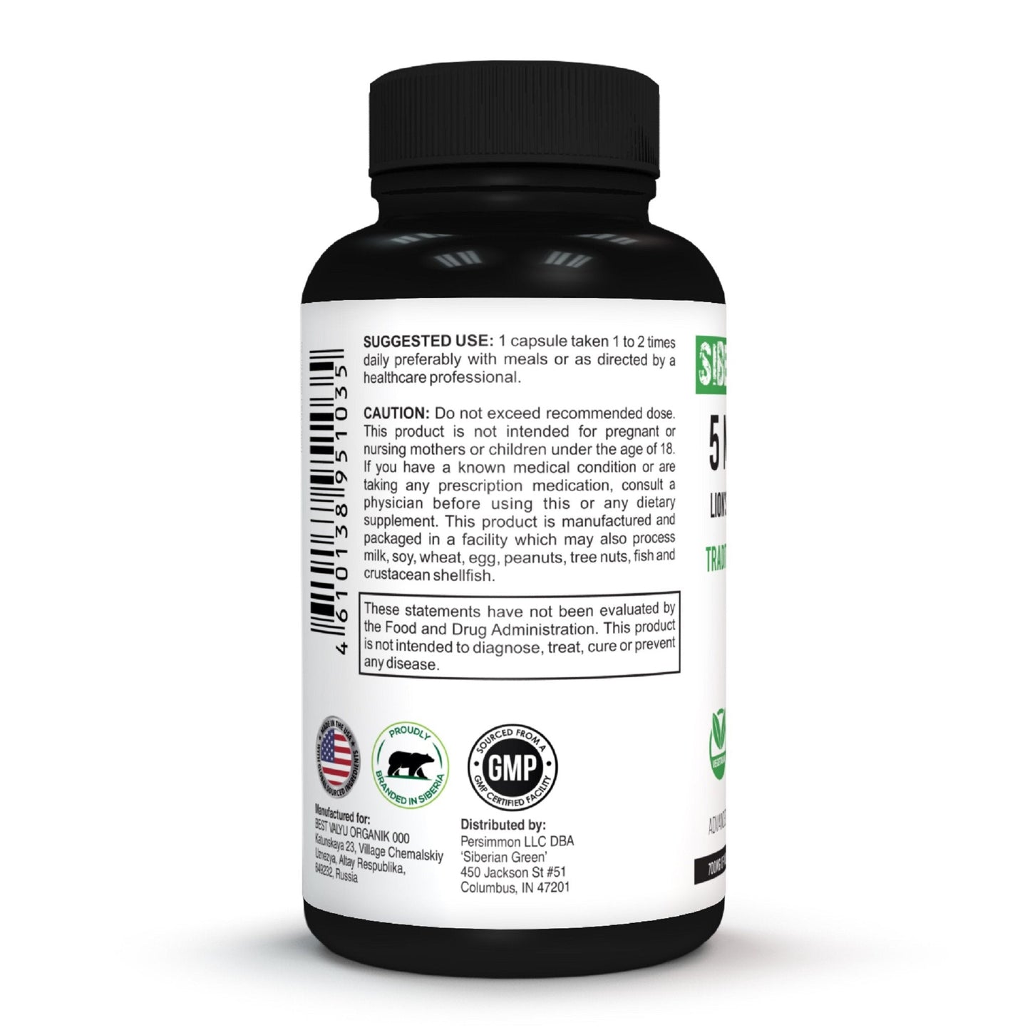 Siberian Green 5 Mushrooms Complex- 60 Vegan Capsules