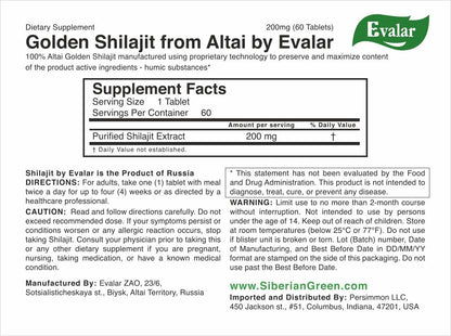 Evalar Shilajit Gold Mumijo Resin – 60 Capsules | Pure Altai Mumiyo