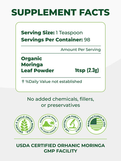 USDA Organic Moringa Leaf Powder (8 oz)