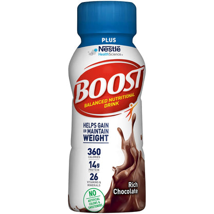 Nestle Boost Plus Nutritional Drink, Rich Chocolate, 8 oz Bottle, CS/24