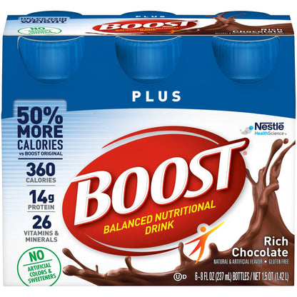 Nestle Boost Plus Nutritional Drink, Rich Chocolate, 8 oz Bottle, CS/24