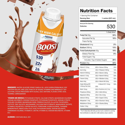 Nestle Boost Very High Calorie (VHC), Chocolate, 8 oz Carton, Case/24
