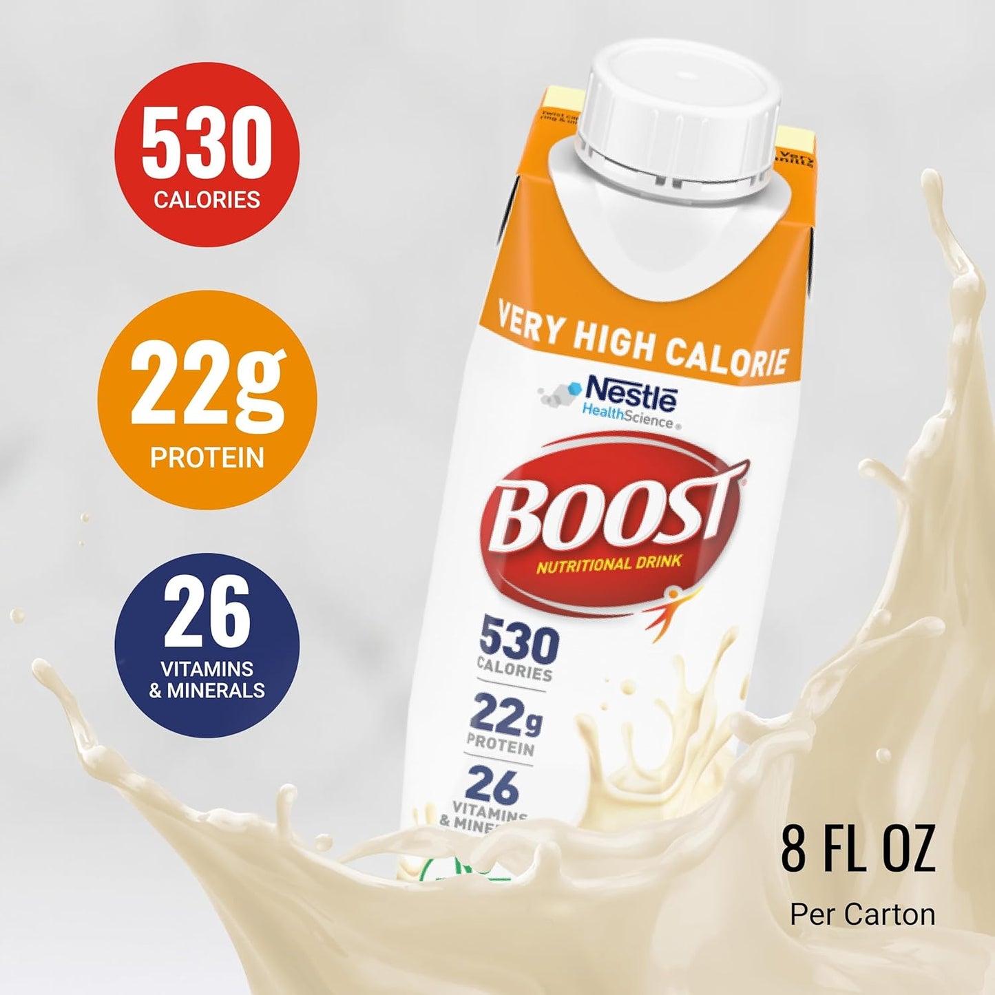 Nestle Boost Very High Calorie (VHC), Very Vanilla, 8 oz Carton, Case/24