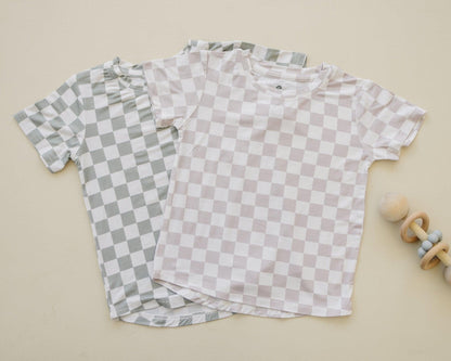 Neutral Checkered Bamboo Tee *Sizes 3/6m & sz 6 left