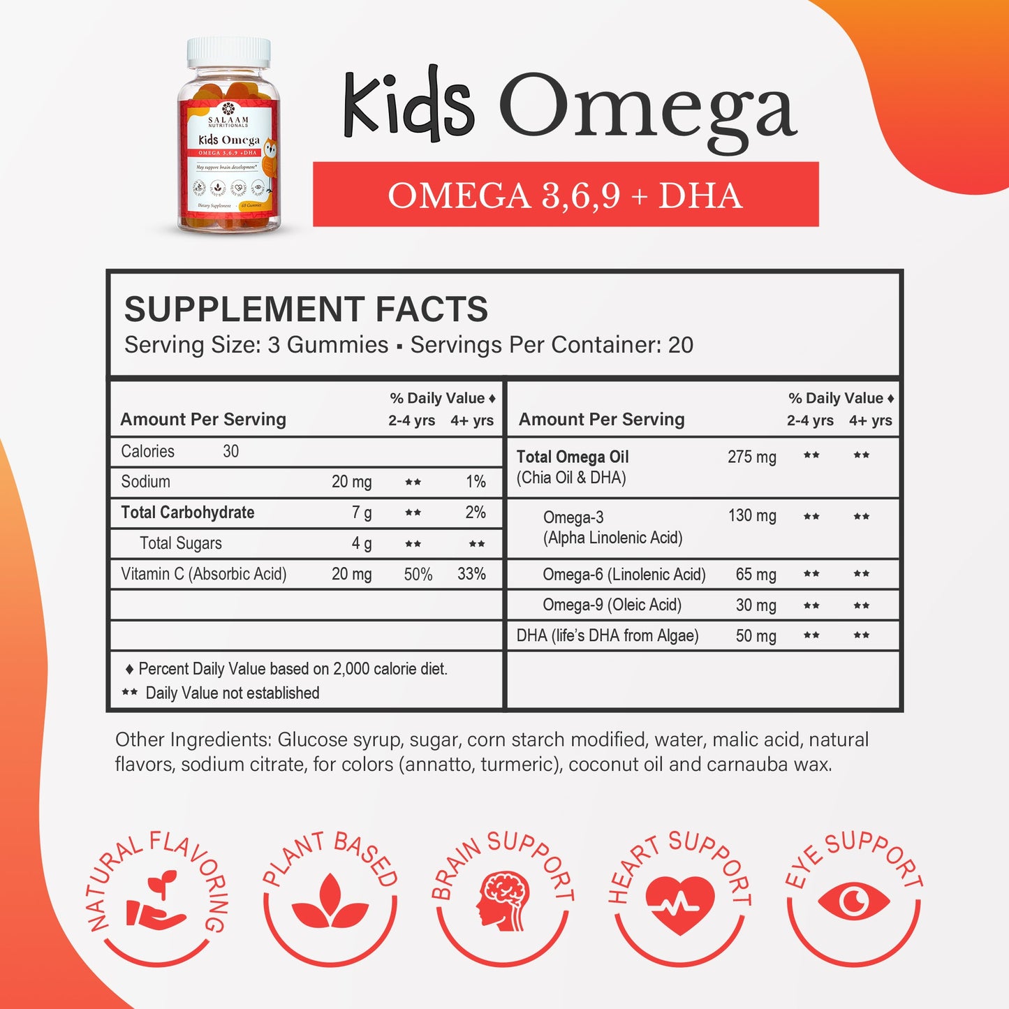 Halal Omega 3, 6 & 9 Gummies with DHA for Kids - 60 Count | Salaam Nutritionals