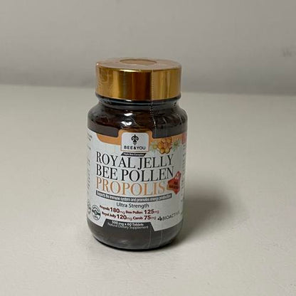 Bee and You Royal Jelly Tablet, Propolis Extract, Bee Pollen, 100% Natural 60ct EXP 12/2026
