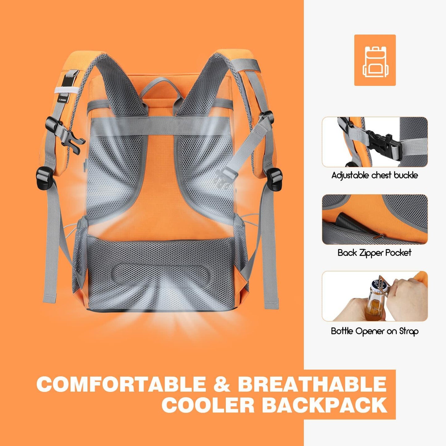 35 Can Backpack Cooler Leakproof,Insulated / Camping Cooler,Backpack Orange