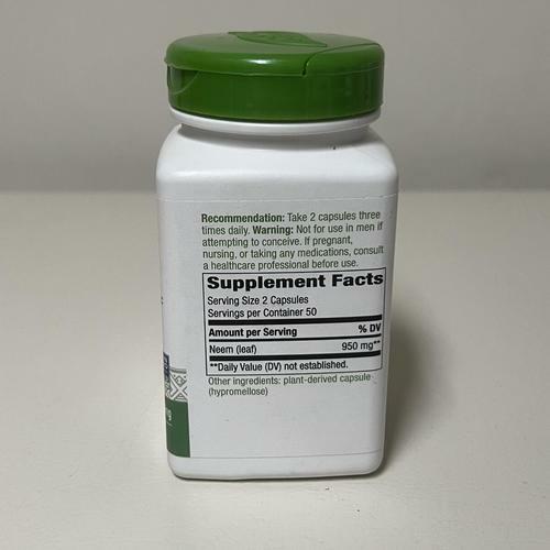 Nature's Way Neem Leaf Traditional Ayurvedic Intestinal Remedy 950 mg, 100 Count