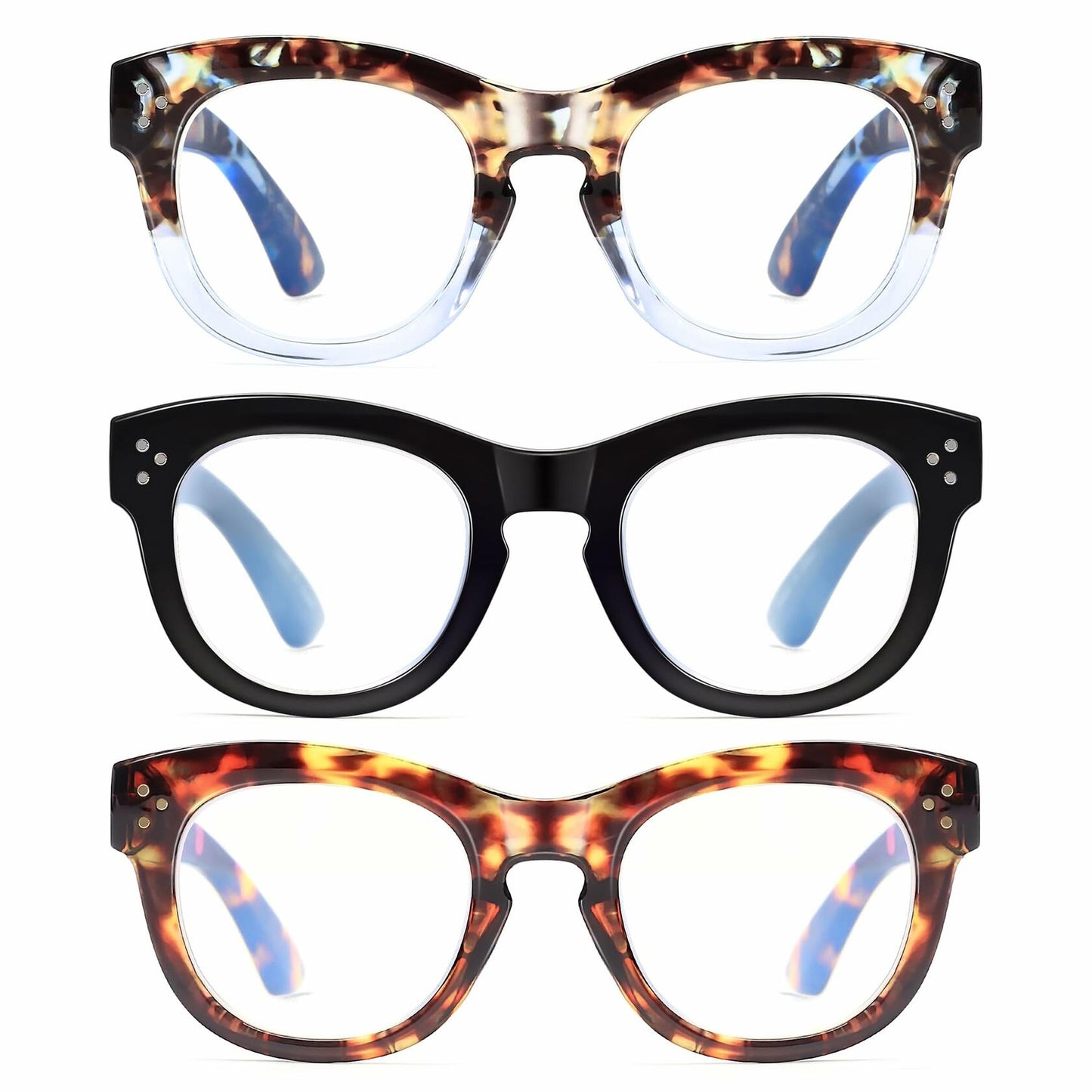 LADEESSE 3 Pack Oprah Style Reading Glasses +2.50 Blue Light Blocking