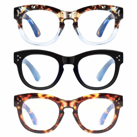 LADEESSE 3 Pack Oprah Style Reading Glasses +2.50 Blue Light Blocking