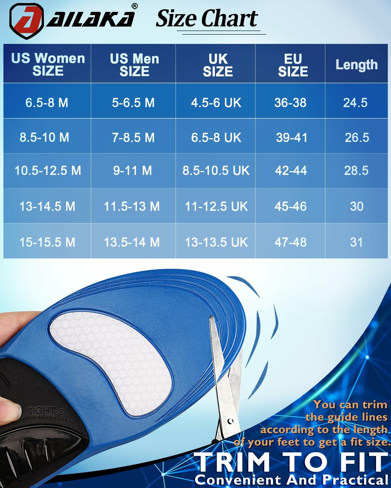 Ailaka Comfort Insoles for Men & Women – Arch Support, 220lbs+, All-Day Use