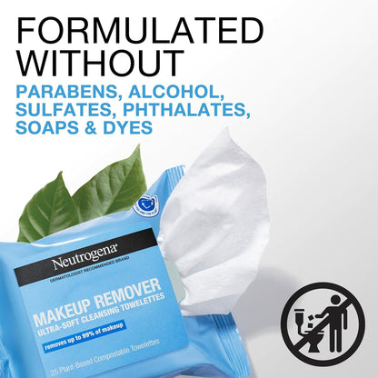 Neutrogena Makeup Remover Wipes Alcohol-Free Twin Pack 2x25 Count Facial