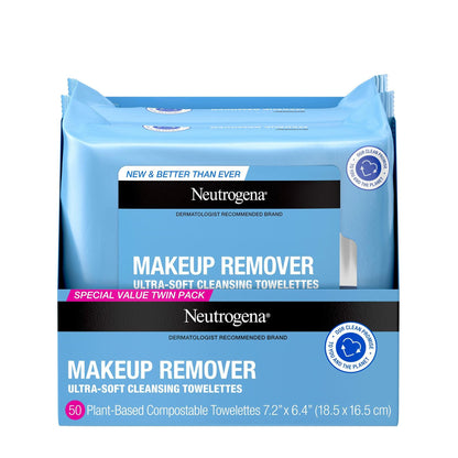 Neutrogena Makeup Remover Wipes Alcohol-Free Twin Pack 2x25 Count Facial