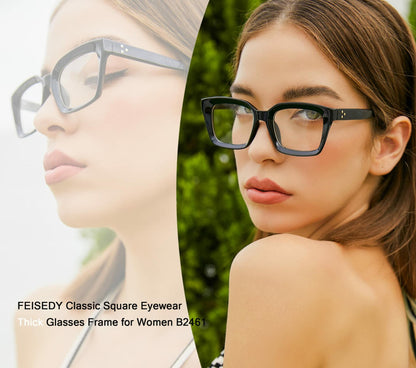 FEISEDY B2461 Square Thick Eyeglasses Frame Classic Unisex Eyewear