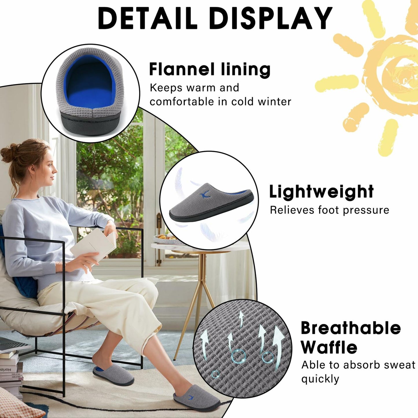 Reimferce Women Slippers Memory Foam Non Slip Indoor Outdoor Size 46/47