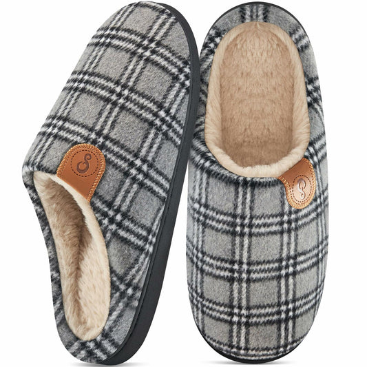 Ablanczoom Unisex Memory Foam House Slippers Grey-White Size 46/47