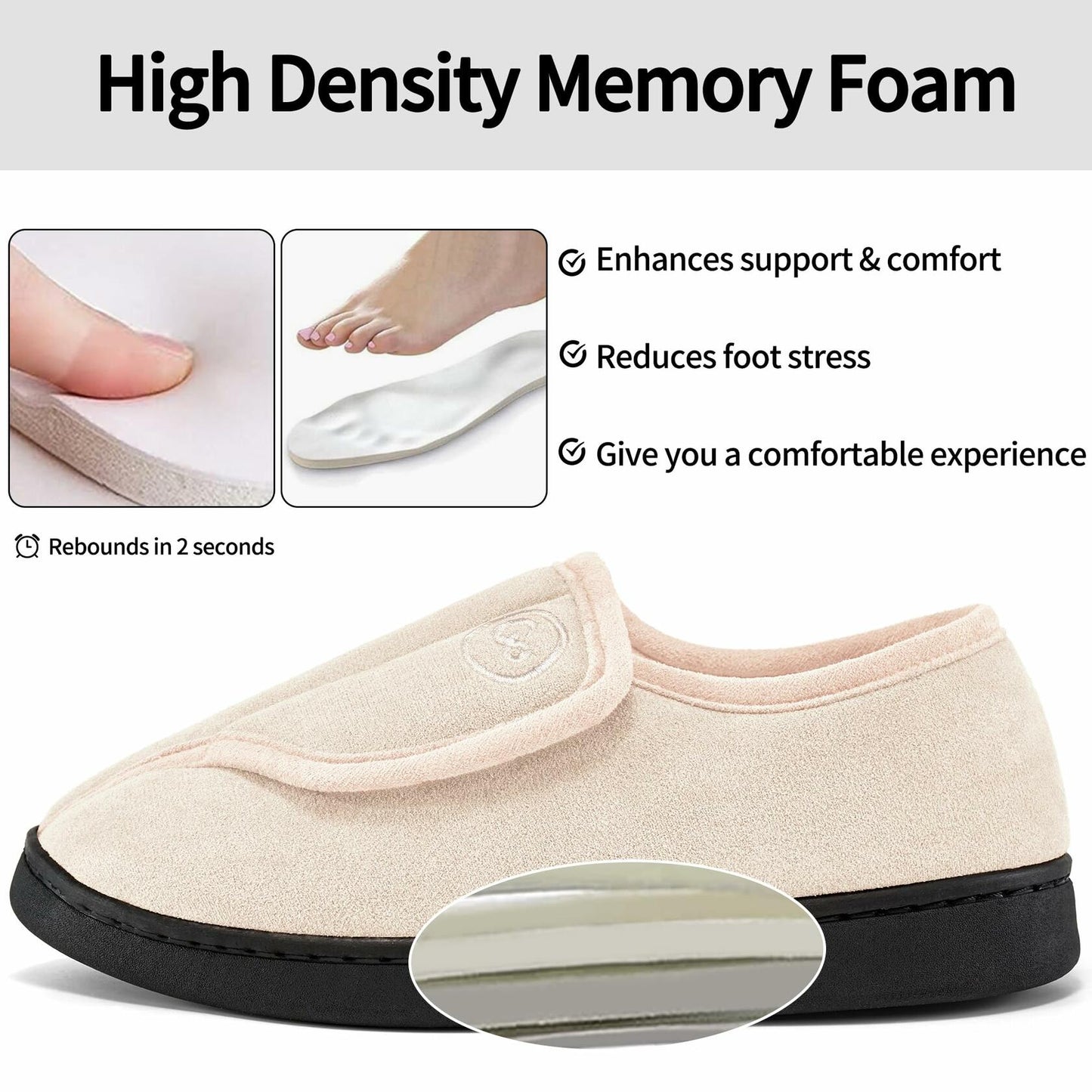 HARENCE Women's Slippers Memory Foam Adjustable Fur Lined Size 38/39