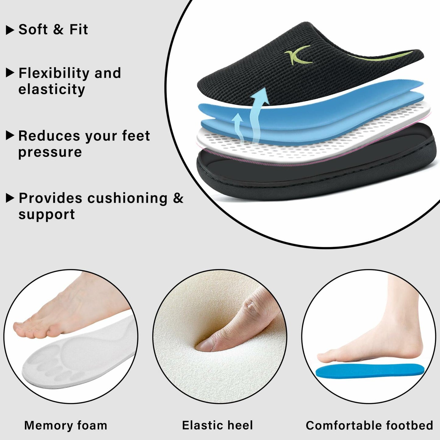 Reimferce Women Slippers Memory Foam Non Slip Indoor Outdoor Size 46/47