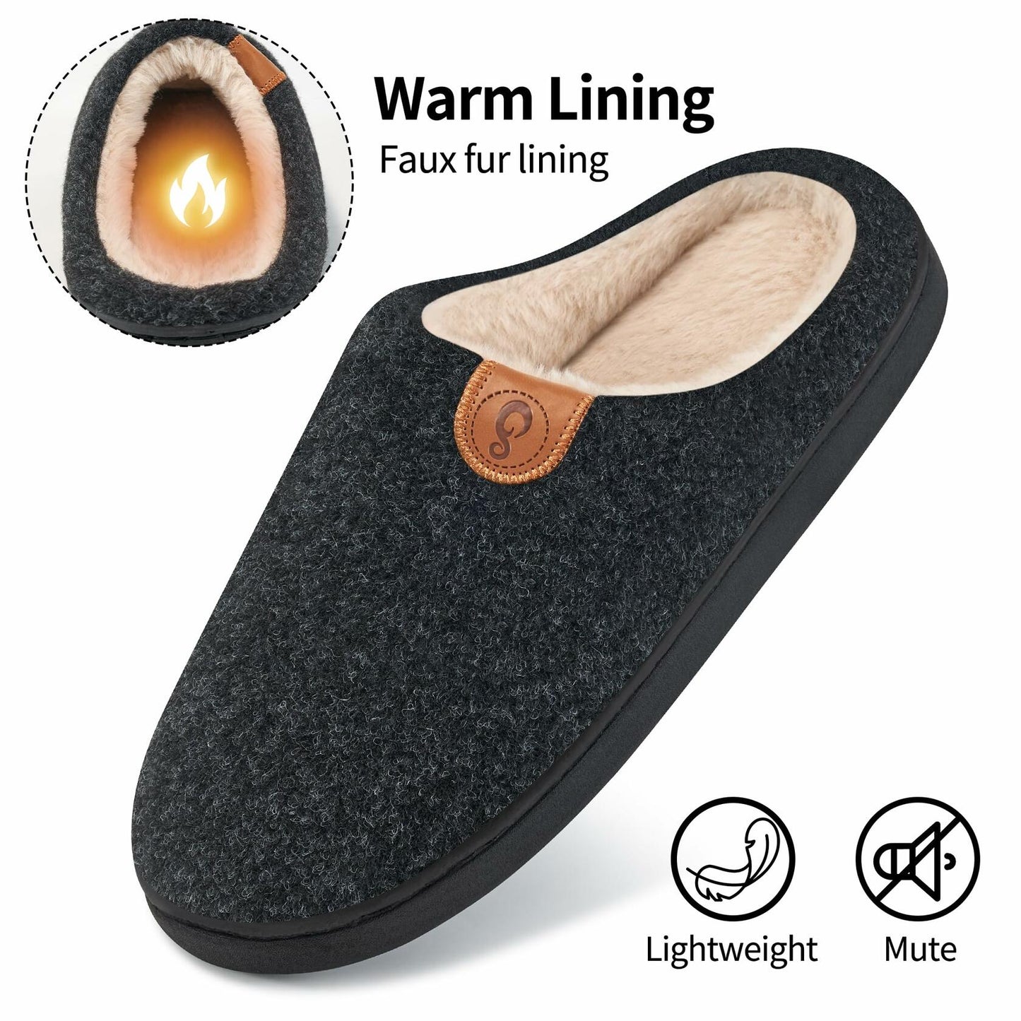 Ablanczoom Memory Foam Slippers Unisex Black Size 46/47