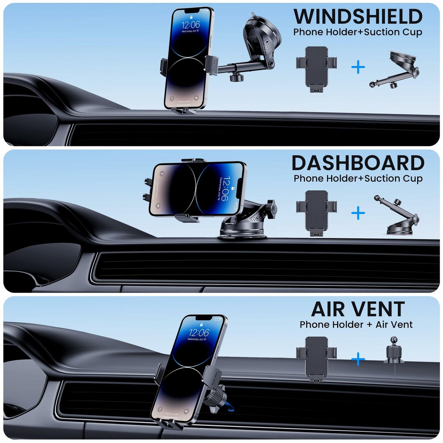 BIVGAZA Military-Grade Car Phone Holder Universal Thick Case Friendly Black