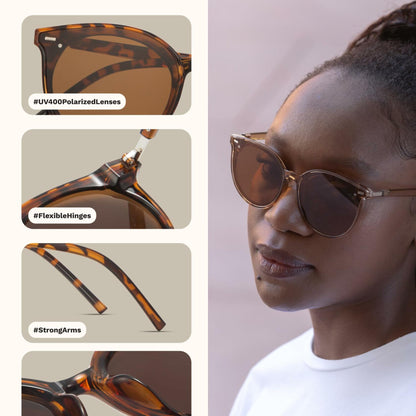 livho Polarized Retro Round Sunglasses Women Dark Tortoise/Brown Size Medium