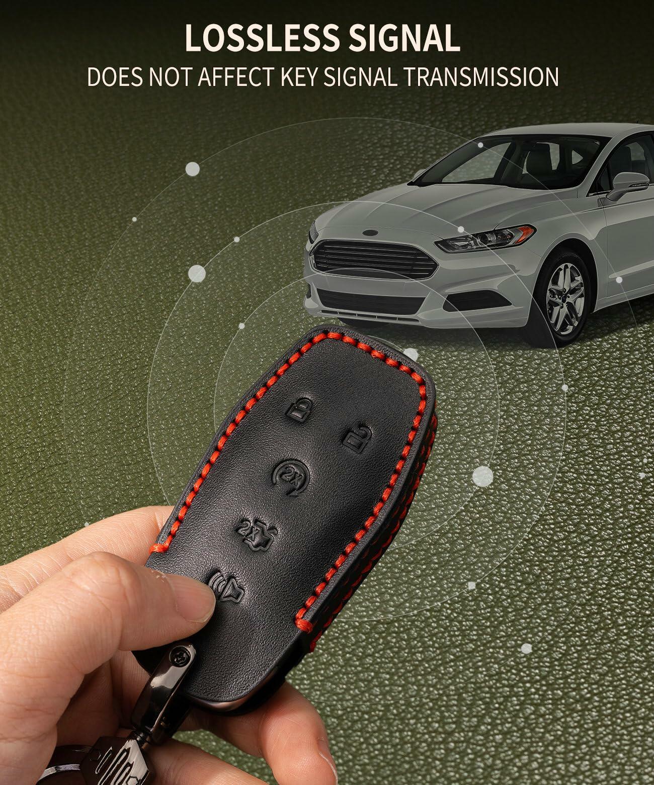 YONUFI Leather Key Fob Cover Remote Case Protector for Ford Explorer Escape